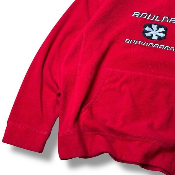 VTG Y2K Old Navy Skate Polar Fleece Boulder Snowboards Hoodie Sweatshirt Red XL - Picture 5 of 9